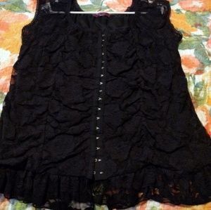 Retro pinup lace corset blouse w cap sleeves